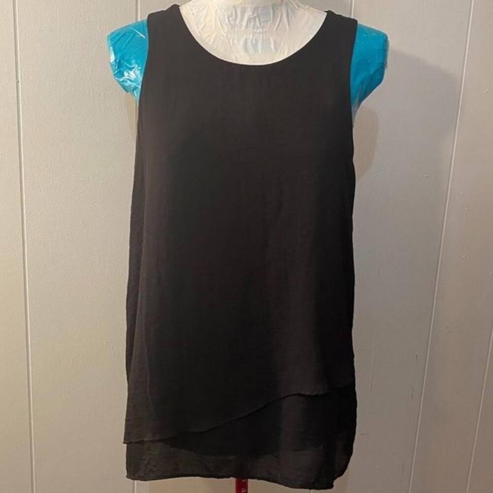 ANA Sleeveless Scoop Neck Layered Sheer Womens Top Size L